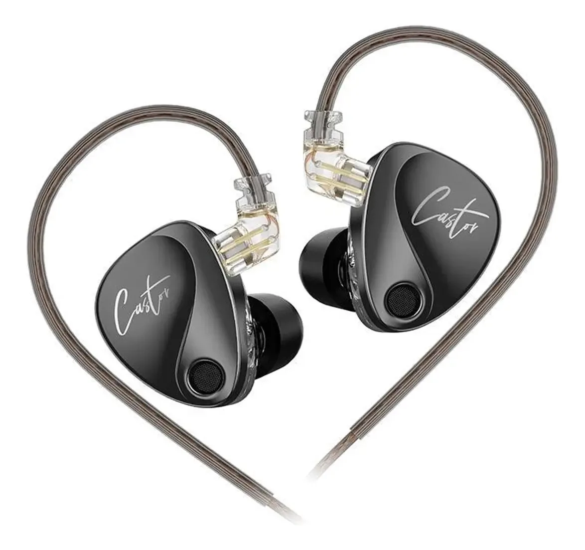 Fone De Ouvido In-ear Retorno De Palco Profissional Dj Musico 2 Drivers Target Improved Bass Sem Microfone Kza Castor Cinza