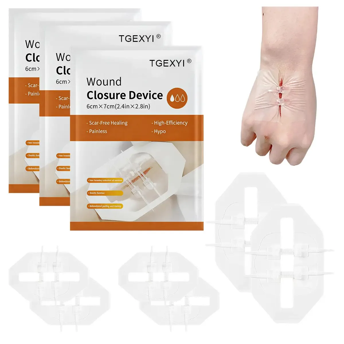 TGEXYI 6 peças Tiras de fechamento de feridas De Emergência (6*7 cm), curativos borboleta para o cuidado de feridas, fechos de laceração de emergência sem pontos para uso ao ar livre