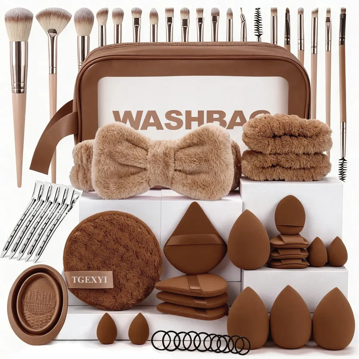 Pincéis de maquiagem profissionais TGEXYI-57PCS, esponja, bolsas de maquiagem, pincéis de maquiagem profissionais com bolsa, conjunto de ferramentas de maquiagem multifuncional, kit de maquiagem...