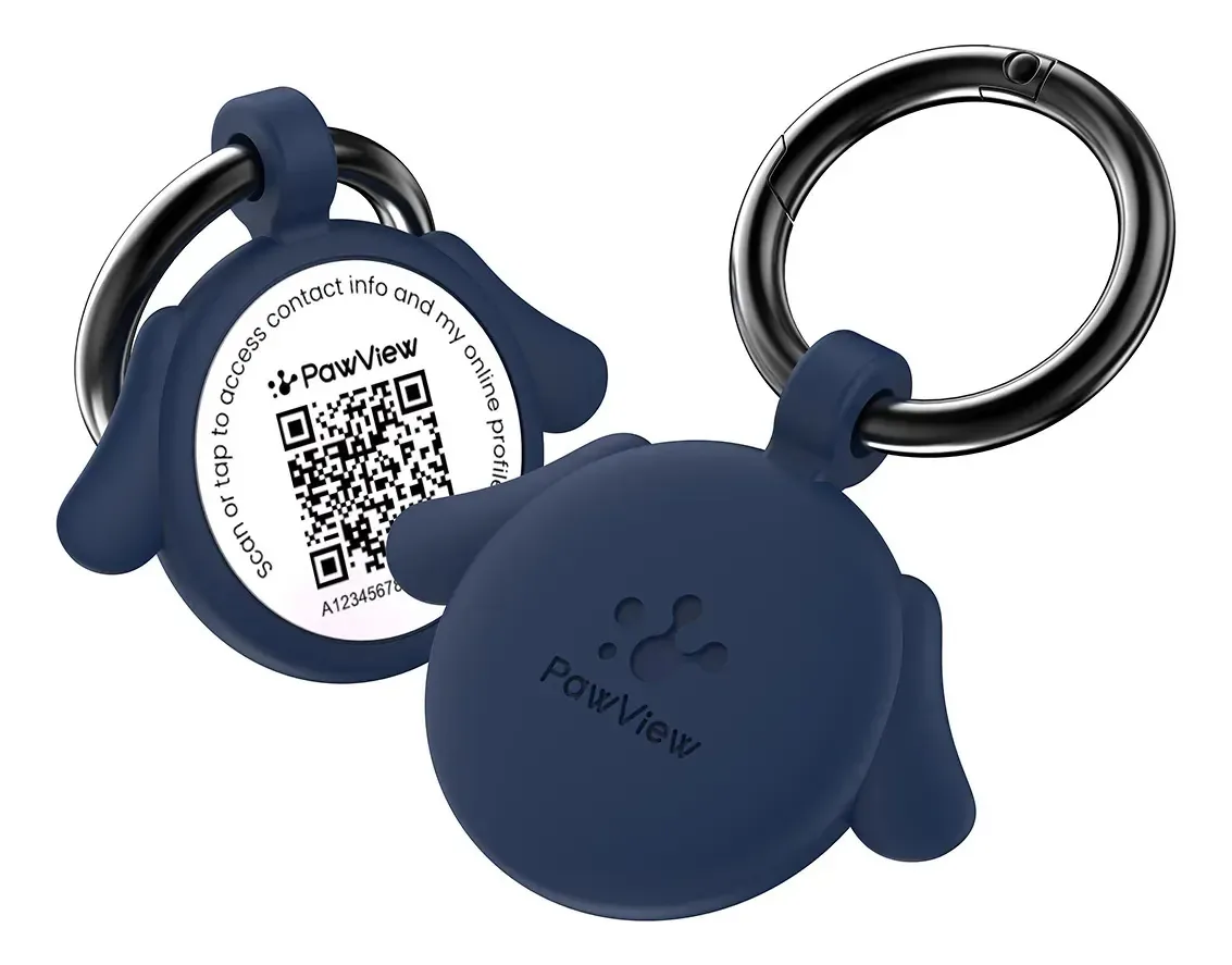 Plaquinha Pet PawView para Cães com QR Code Azul de Silicone