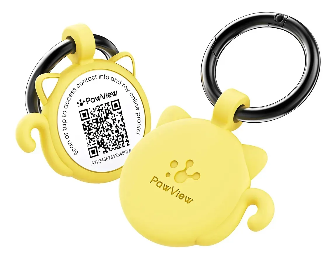 Placa de Identificação para Cães e Gatos PawView Amarelo com QR Code e NFC para Localização