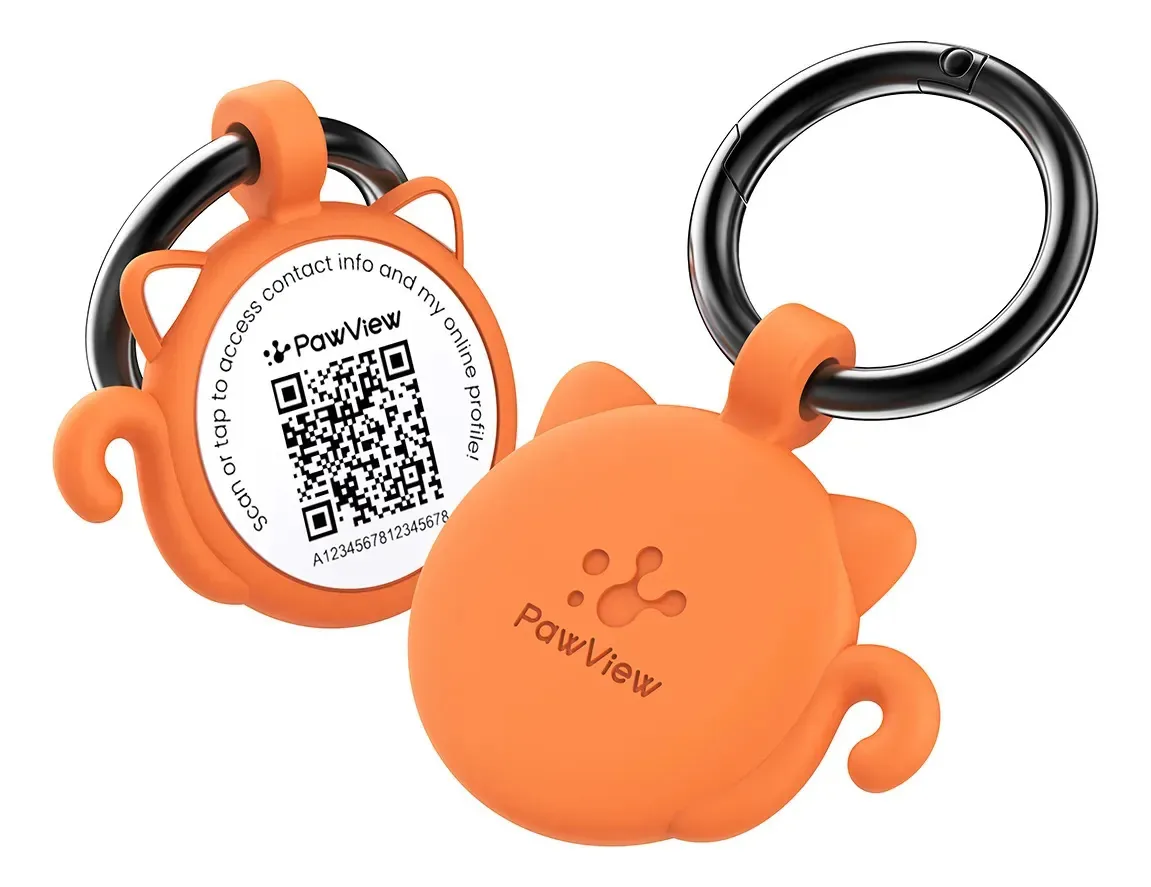 Placa de Identificação para Gato PawView de Silicone com Código QR e NFC Laranja