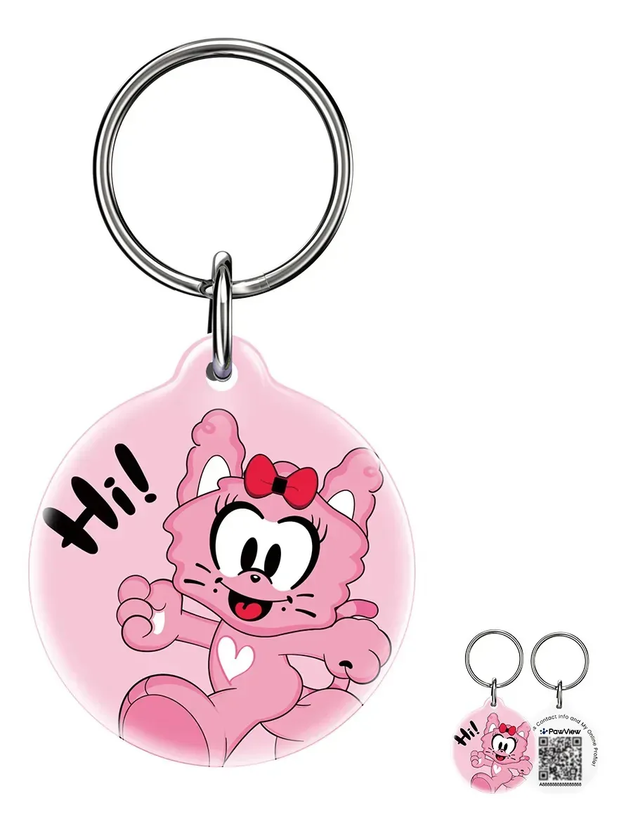 Placa de Identificação PawView para Pet com QR Code, Redonda e Rosa