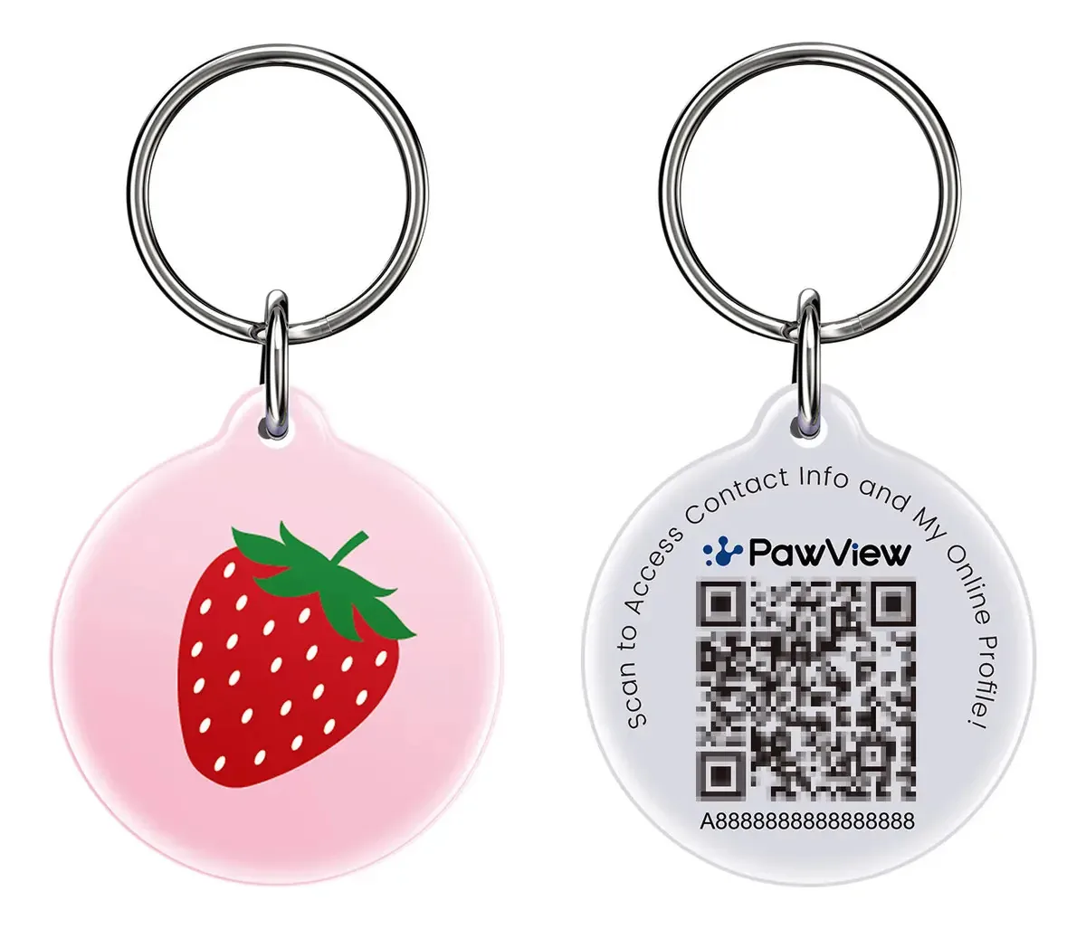 PawView Placa de Identificação para Pet com Código QR – Designs Fofos Frutas – Rosa