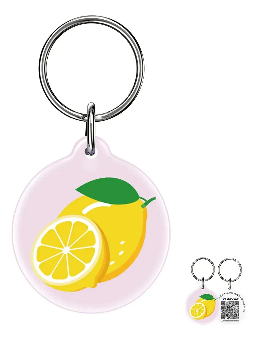 Placa de Identificação PawView para Cães e Gatos com QR Code e Design de Frutas Fofas