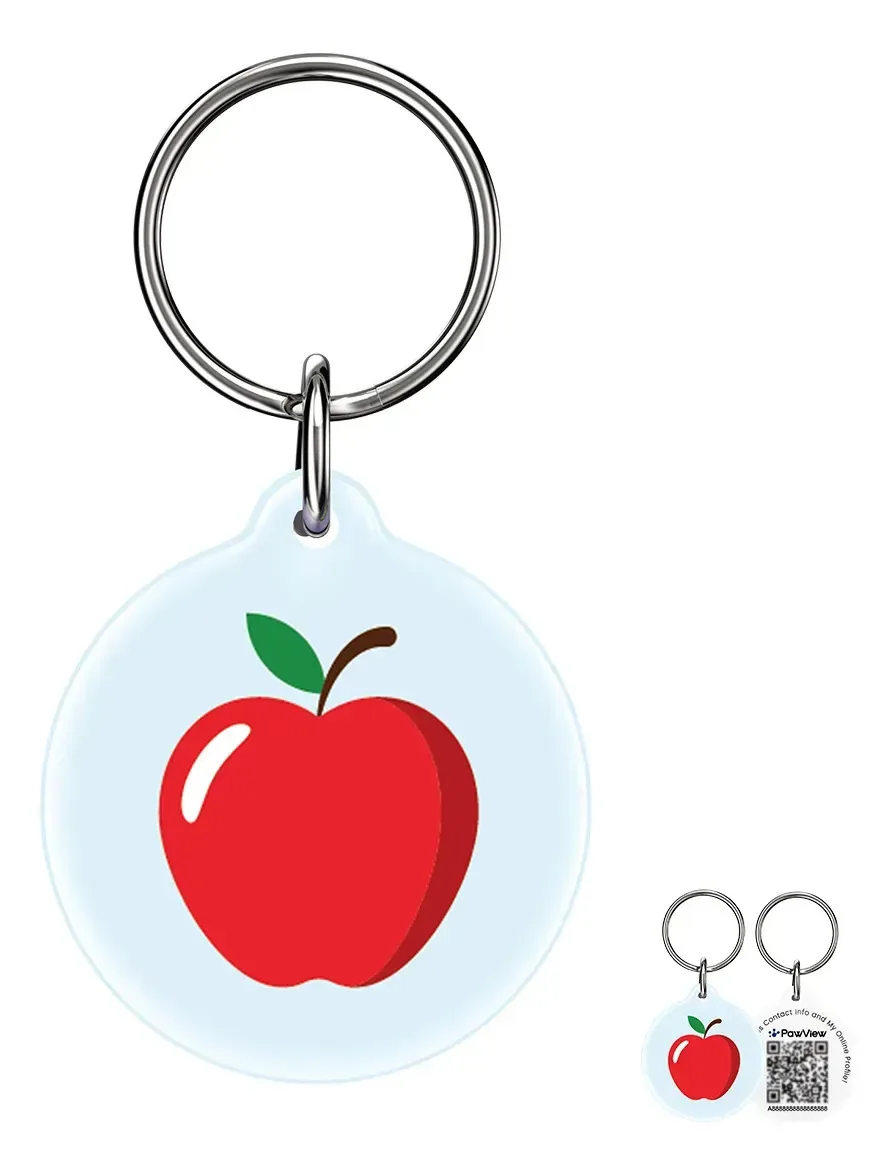 Placa de Identificação com QR Code PawView para Gato e Cachorro, Design Frutas, Vermelho