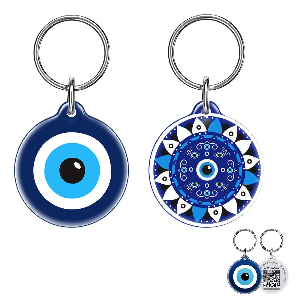 Placa de Identificação PawView para Gato e Cachorro com QR Code e Alertas de Perfil Azul