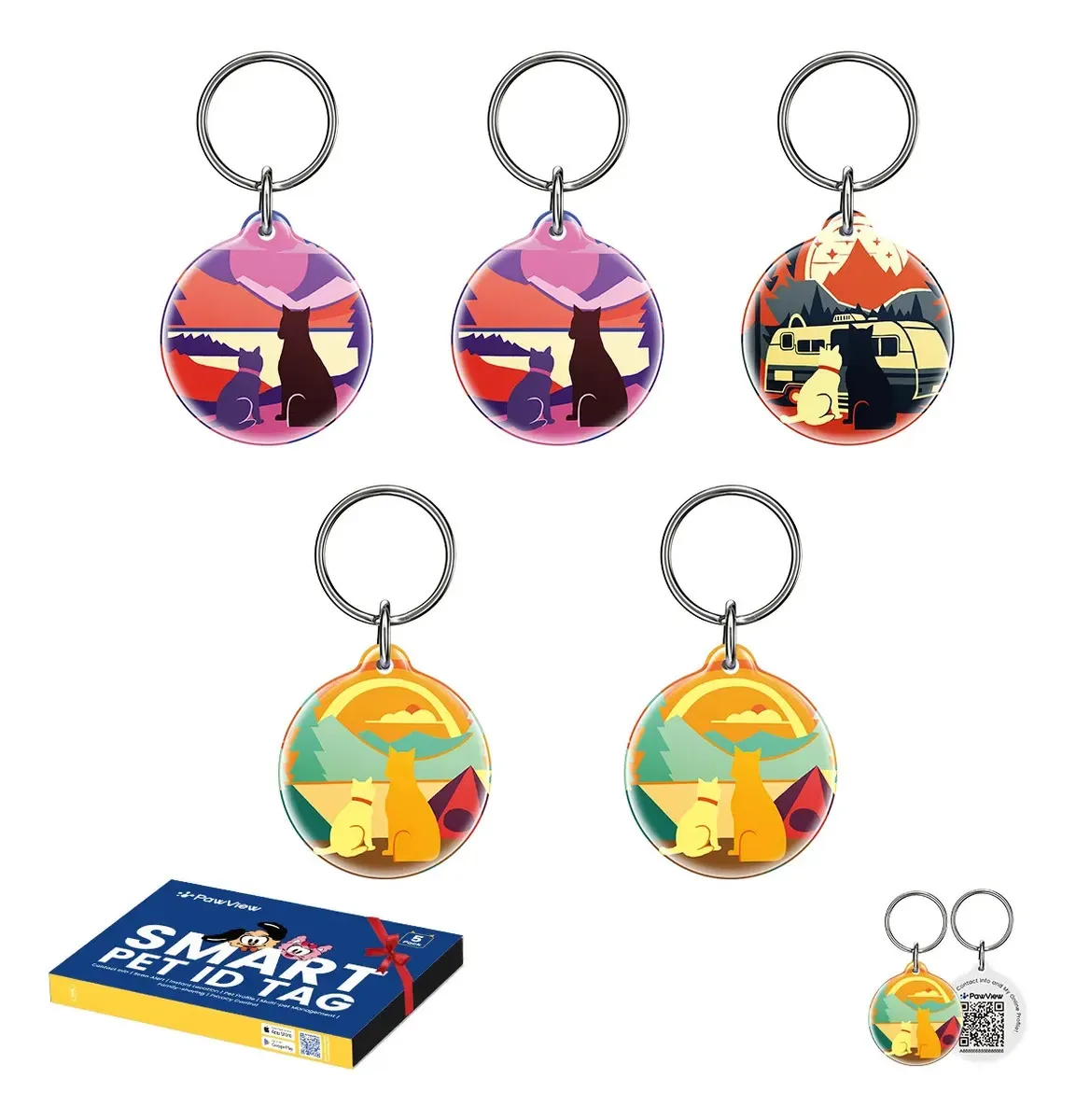 Pack de Placas de Identificação Redondas Com QR Code Para Pets, da PawView – Alertas e Perfil Modificável na Cor Laranja