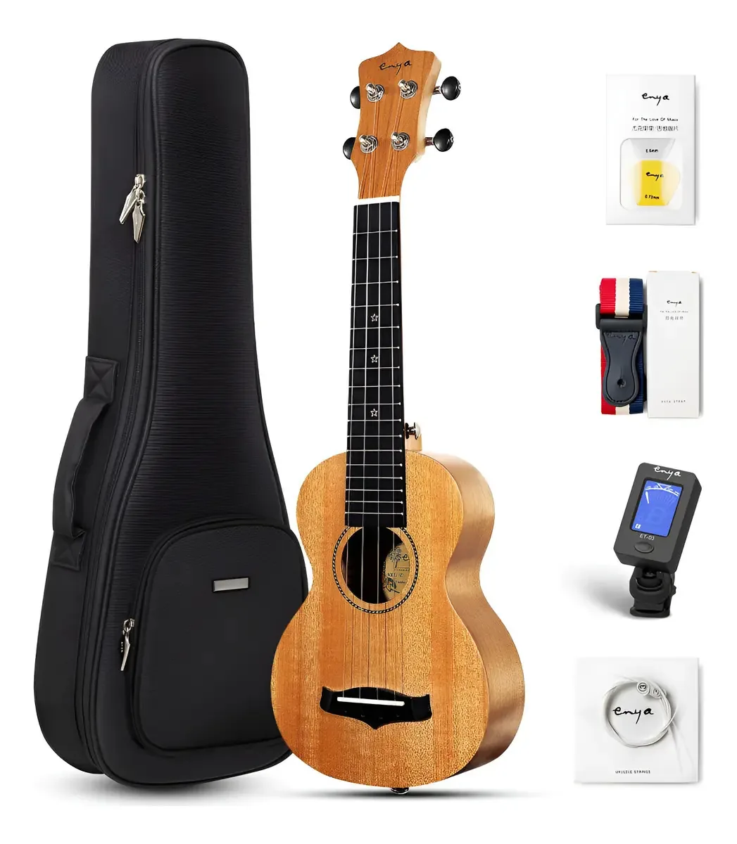 Ukulele Soprano Enya - Ukulele de mogno sólido de 21 polegadas, cor preta