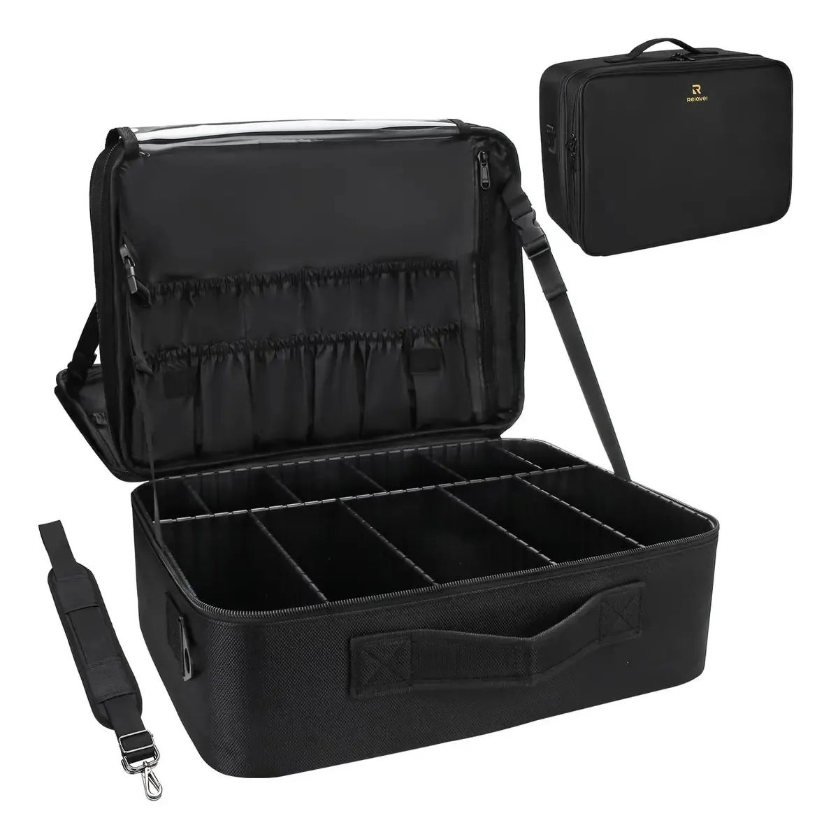 Organizador de maquiagem Relavel, preto, material Oxford
