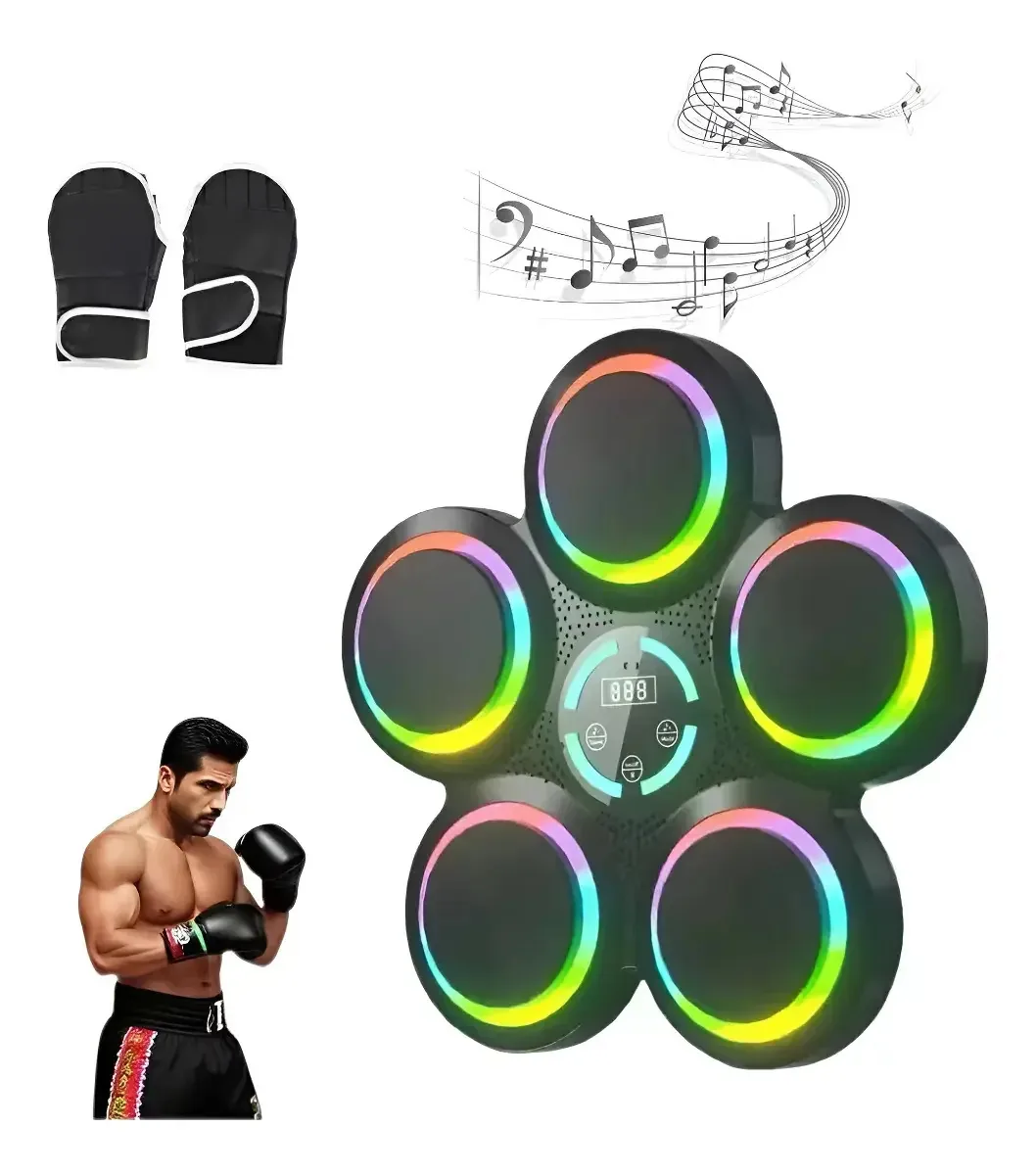 Equipamento musical eletrônico de boxe, jogo de parede com luva preta, equipamento de treinamento, esportes de boxe e fitness, bolsa de boxe