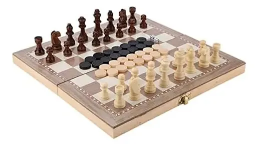 Garosa Jogo De Xadrez De Madeira, Jogos De Xadrez E Xadrez 3 Em 1 E Jogo De Tabuleiro De Xadrez Dobrável De Gamão, Brinquedo Portátil De Mesa De Viagem