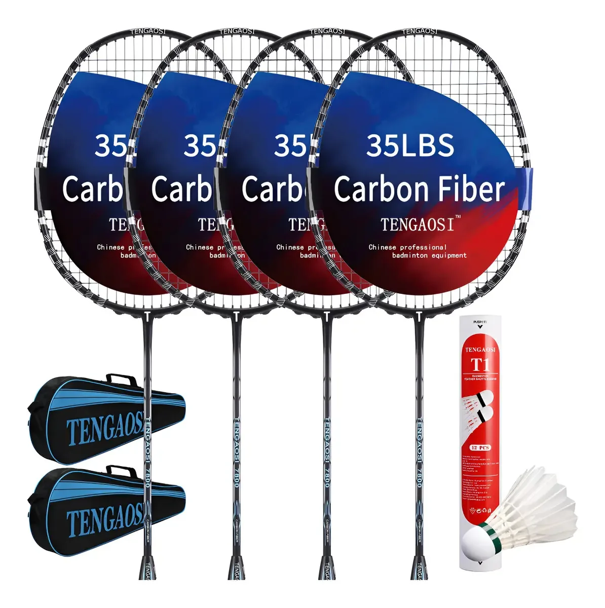 Conjunto de 4 raquetes de badminton profissionais pretas