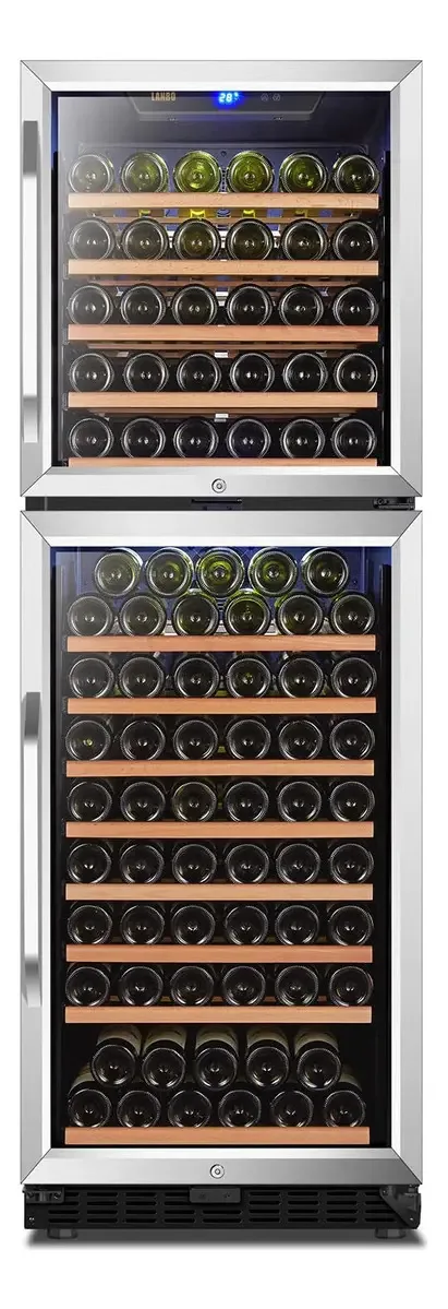 Refrigerador de vinho Lanbo, 152 garrafas de zona dupla com composição