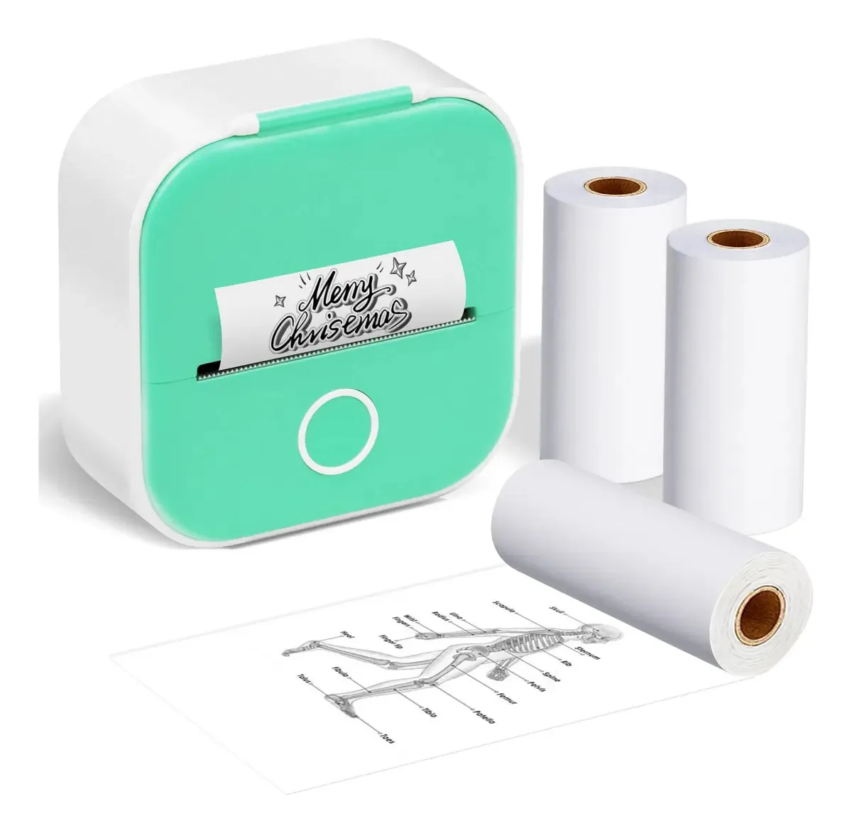 Mini impressora térmica Bluetooth Ponek T02 com 3 rolos de Pa