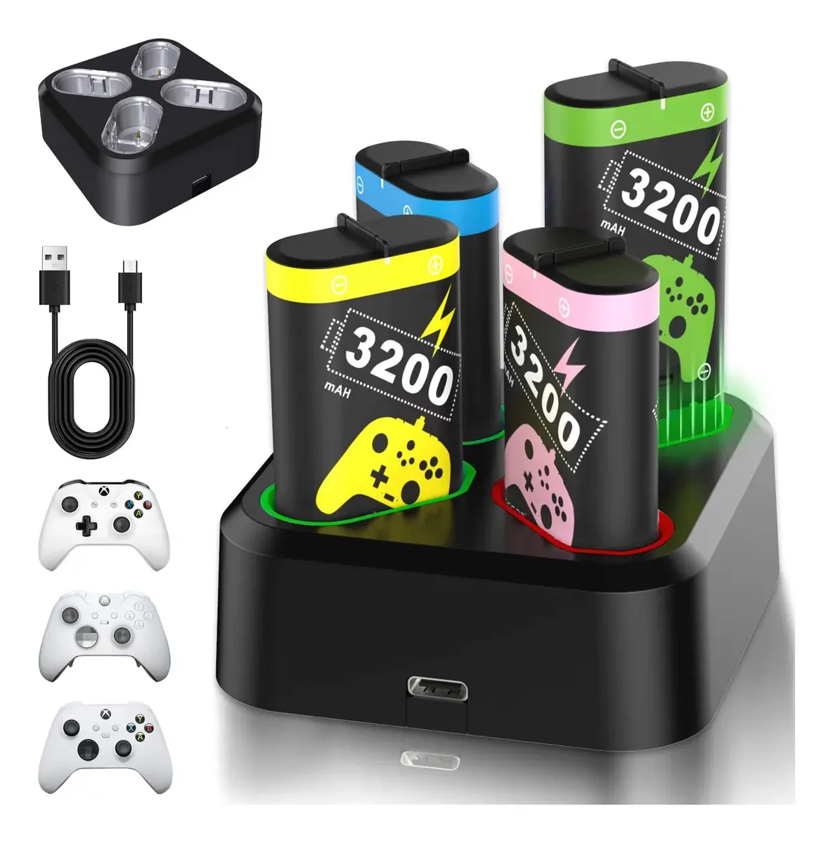 Carregador para Xbox One e Xbox Series com 4 baterias de 3200mAh