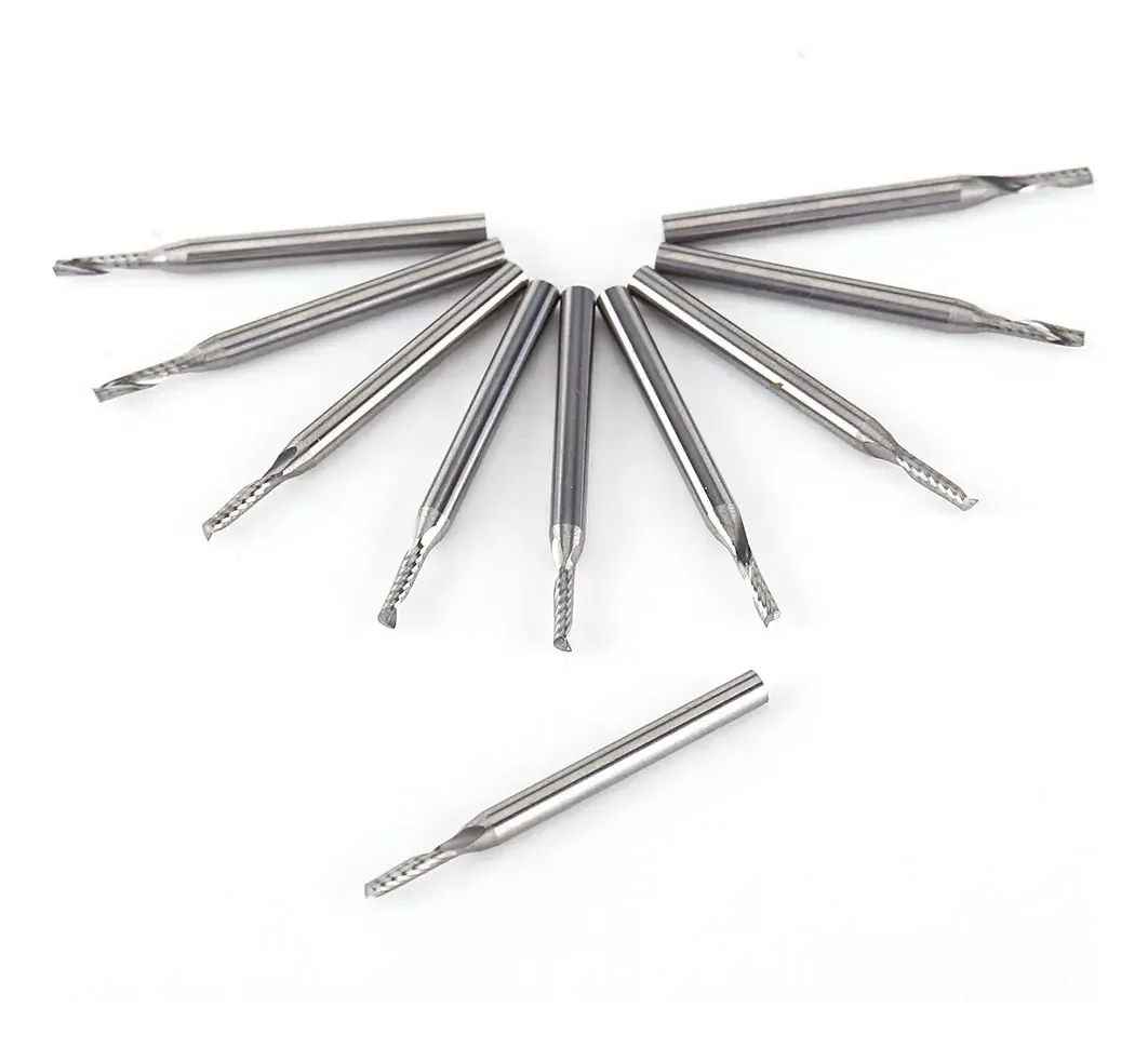 Brocas de Única Flauta 2 Mm Conjunto de 10 Unidades Fresas Cnc