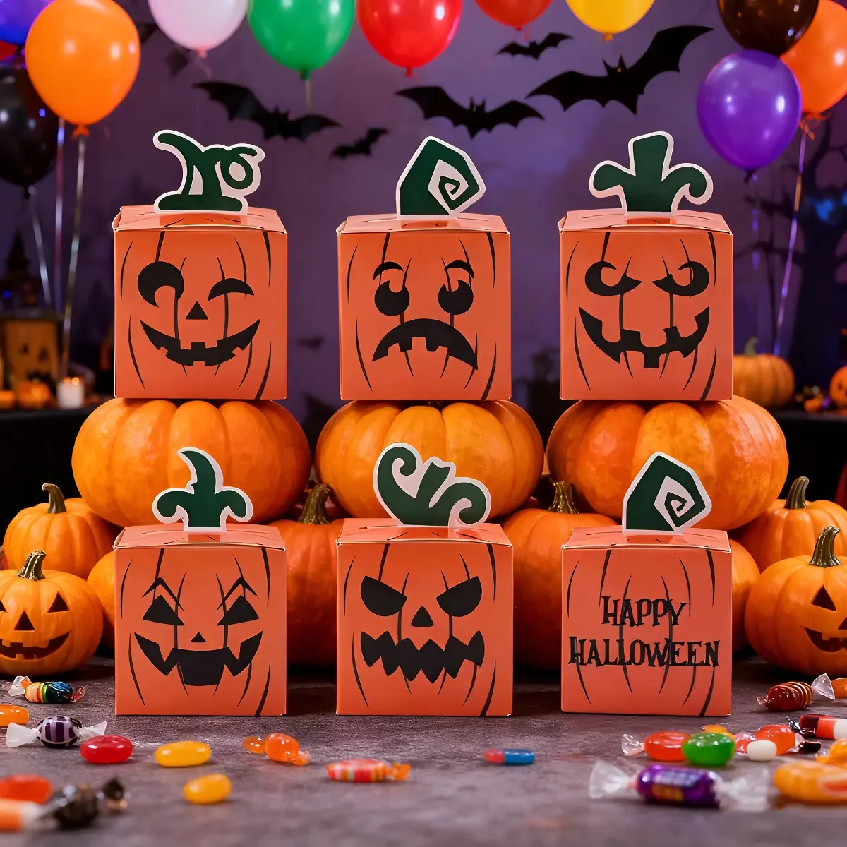 24 caixas de doces de abóbora, decoração de festa de Halloween
