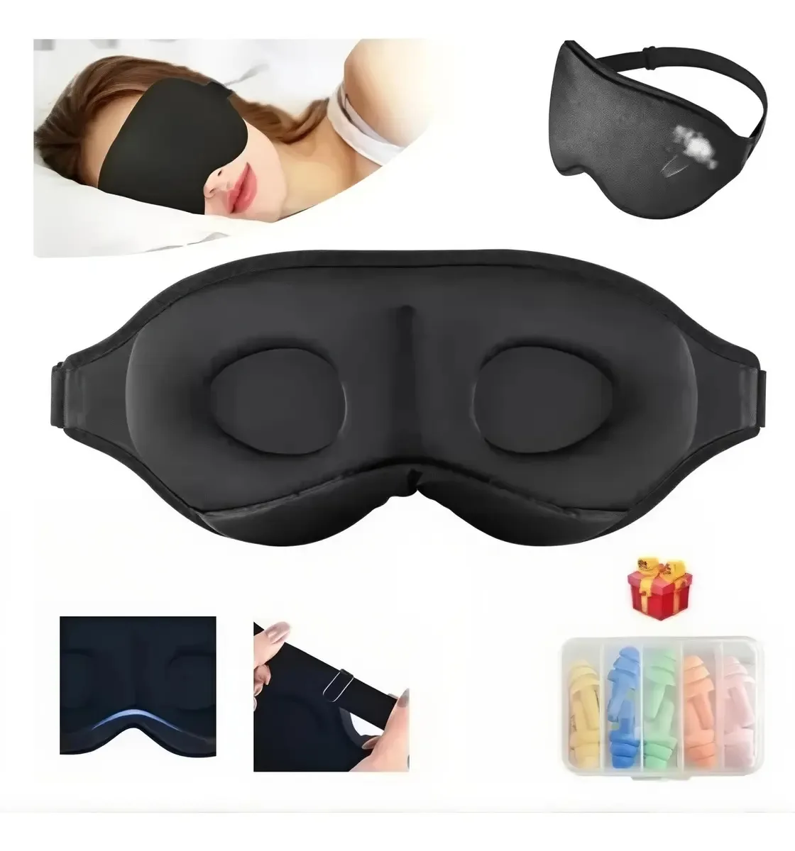 Máscara de dormir TECOMOKO 3D yz - preto