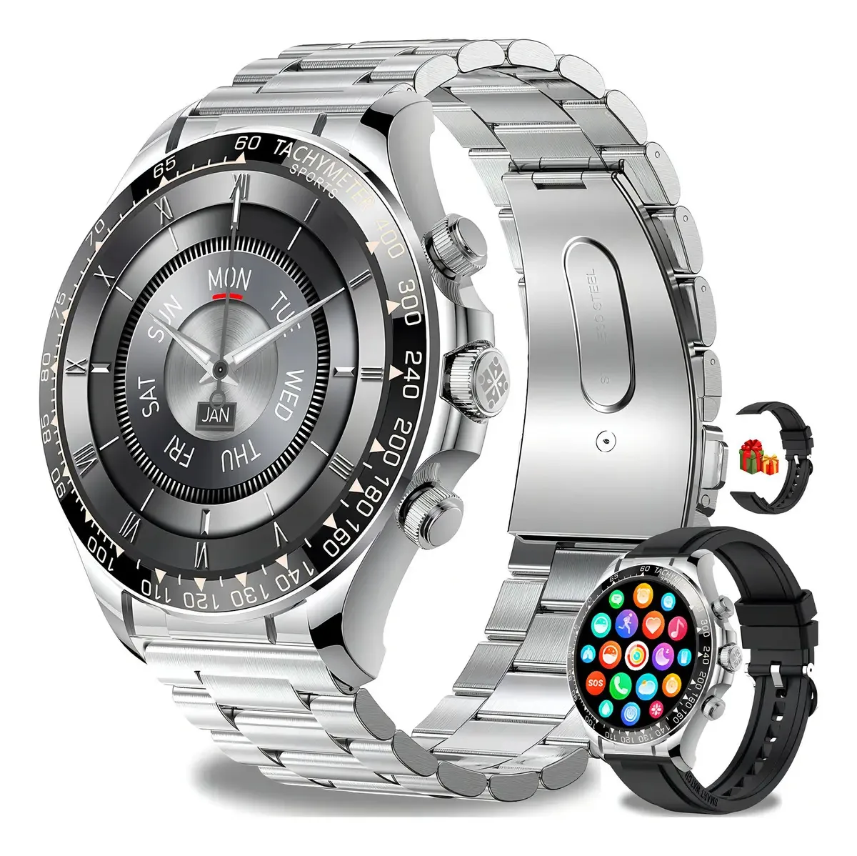 Relógio Inteligente Marca/atender Chamadas Sport Smart Watch Pulseira Steel Silver