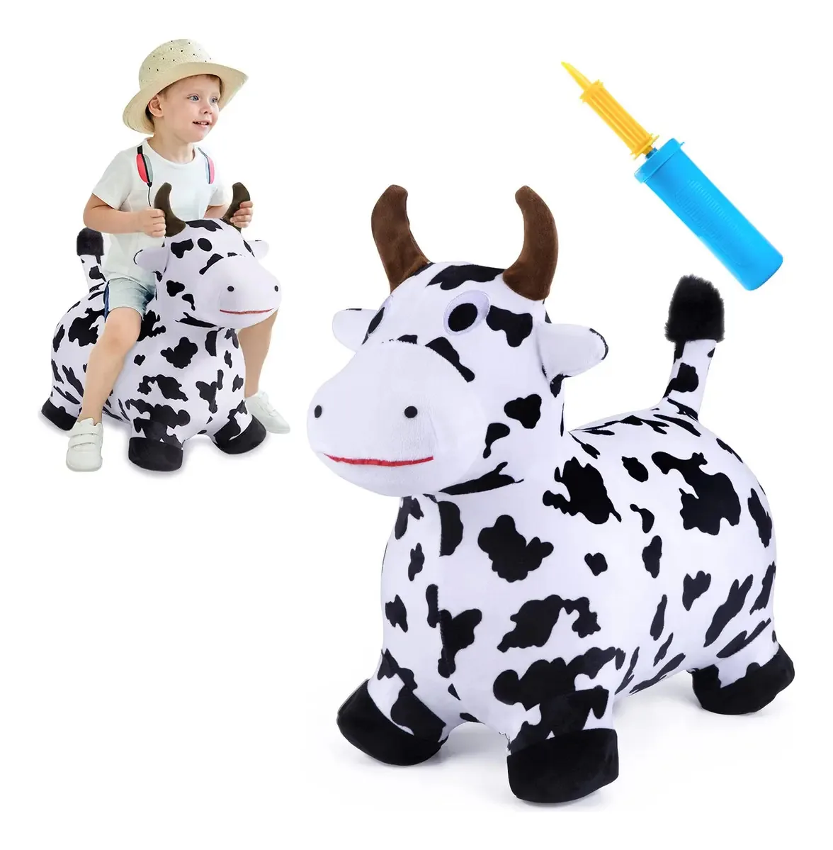 Vaca pulando, cavalo, passeio ao ar livre em um brinquedo