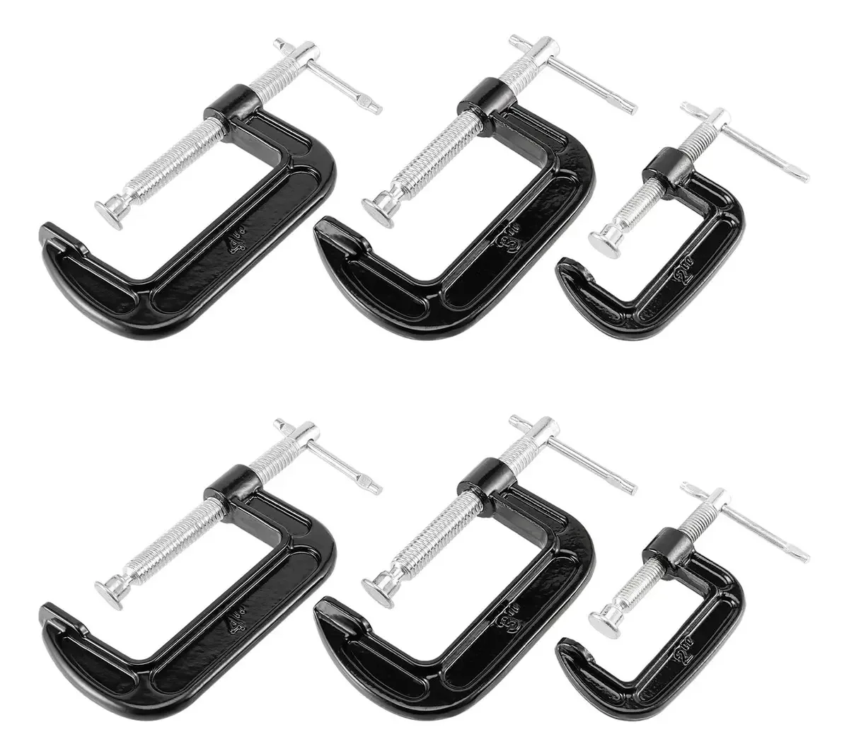 Conjunto de 6 Grampos em C para Marcenaria Cor Preta