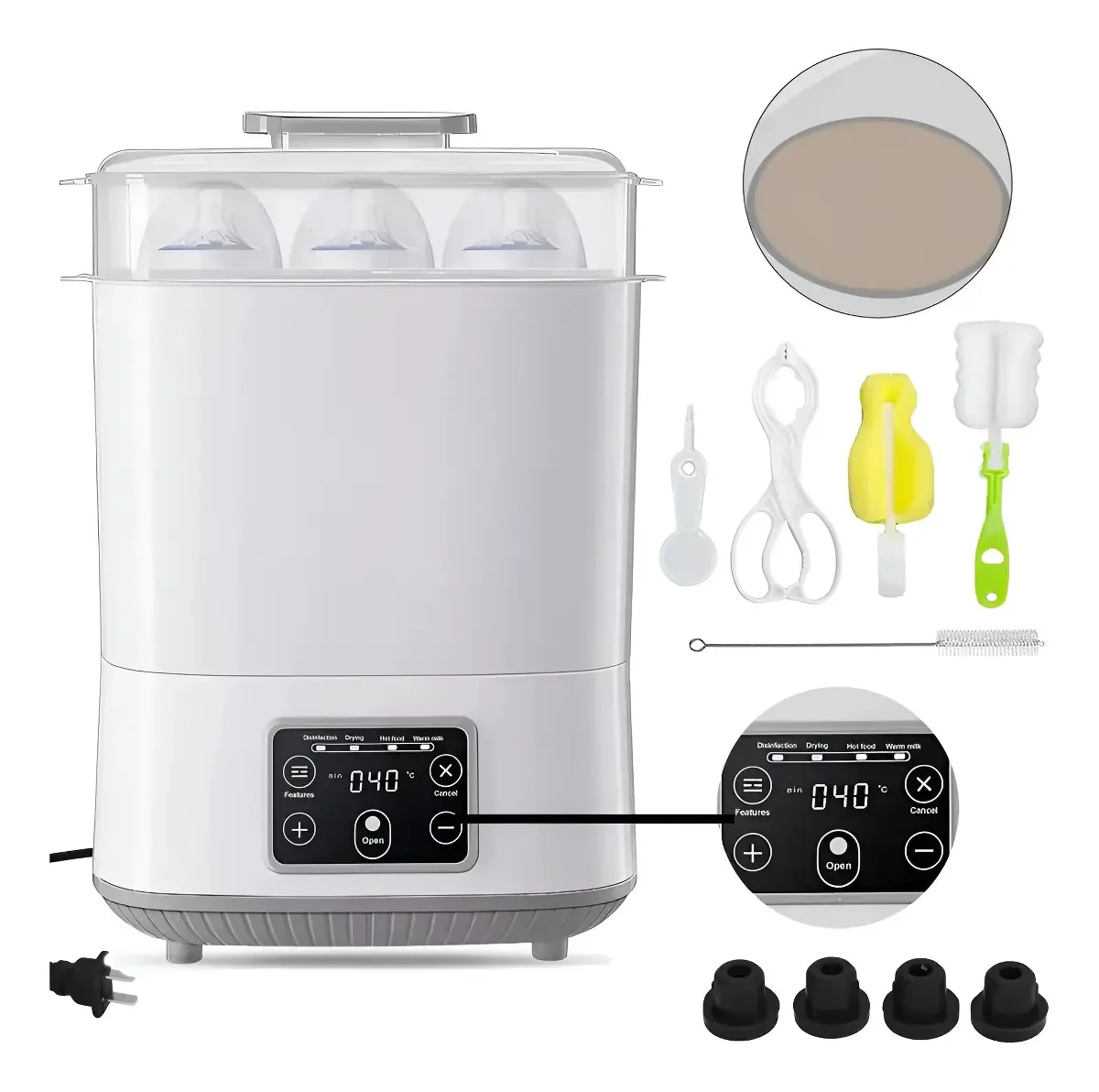 Esterilizador de garrafas 4 em 1 e aquecedor de cerâmica com secador de tela de toque LED, esterilização em alta temperatura, mantenha aquecido para mamilos, leite materno ou fórmula fácil