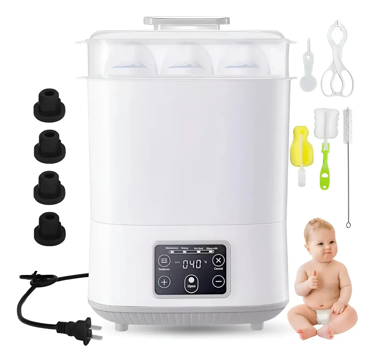 Esterilizador de garrafas 4 em 1 e aquecedor de cerâmica com secador de tela de toque LED, esterilização em alta temperatura, mantenha aquecido para mamilos, leite materno ou fórmula fácil