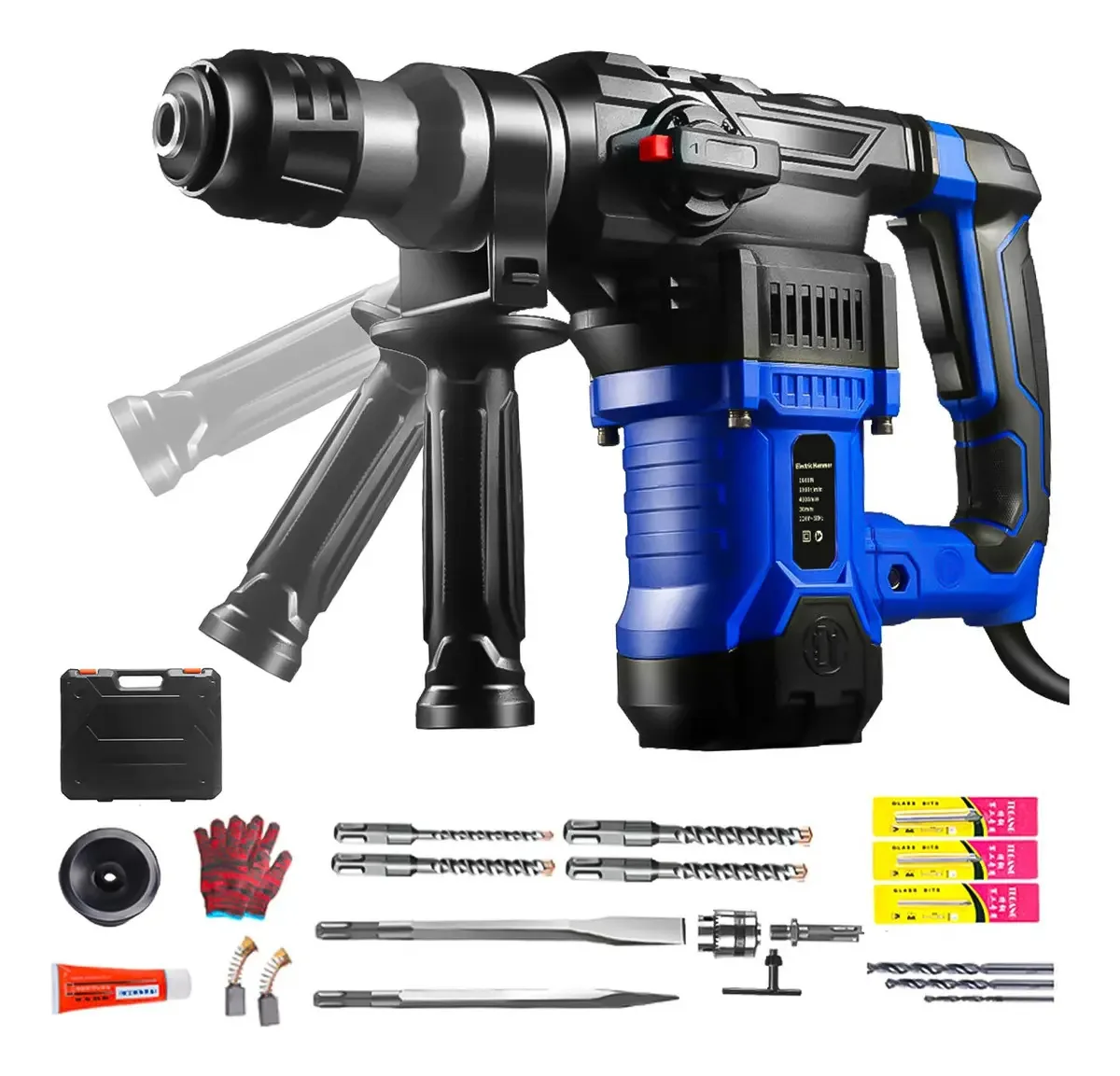 Furadeira de cinzel rotativa CAKILA 3500W Furadeira de cinzel de impacto Furadeira de impacto elétrica Perfurador industrial SDS-plus com embreagem automática e kit de perfuração, 5000 RPM, 8J de...