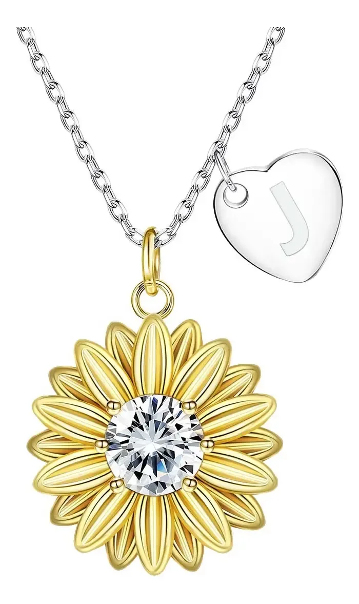 Joias femininas, colares de prata 925, colares de girassol, pingentes, cor J