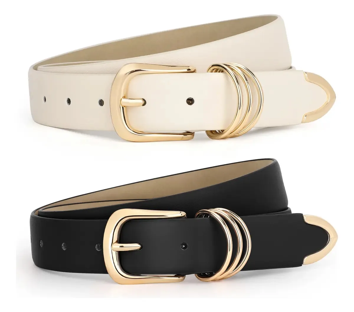 2 peças de cinto feminino, elegante, moda jovem, acessórios femininos, cor: preto-bege, tamanho 110