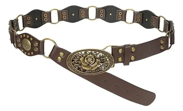Cintos jeans femininos vintage Cowgirl Flower para vestidos de café A, tamanho 130