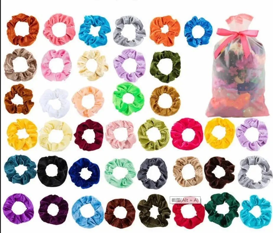 Laços de cabelo elásticos aveludados Scrunchies, 40 peças, cores, multicoloridas, circulares