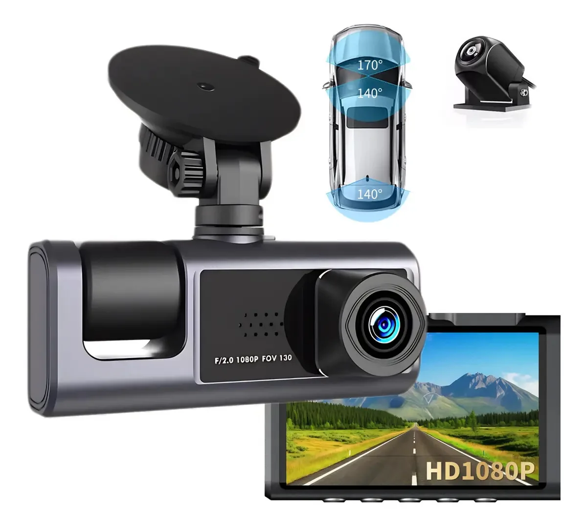 Câmera de carro Hd 1080p Dashcamera Acessórios de carro Segurança interior de carros 3 câmeras Monitoramento de estacionamento frontal e traseiro Assistência de reversão Vinnovation X08