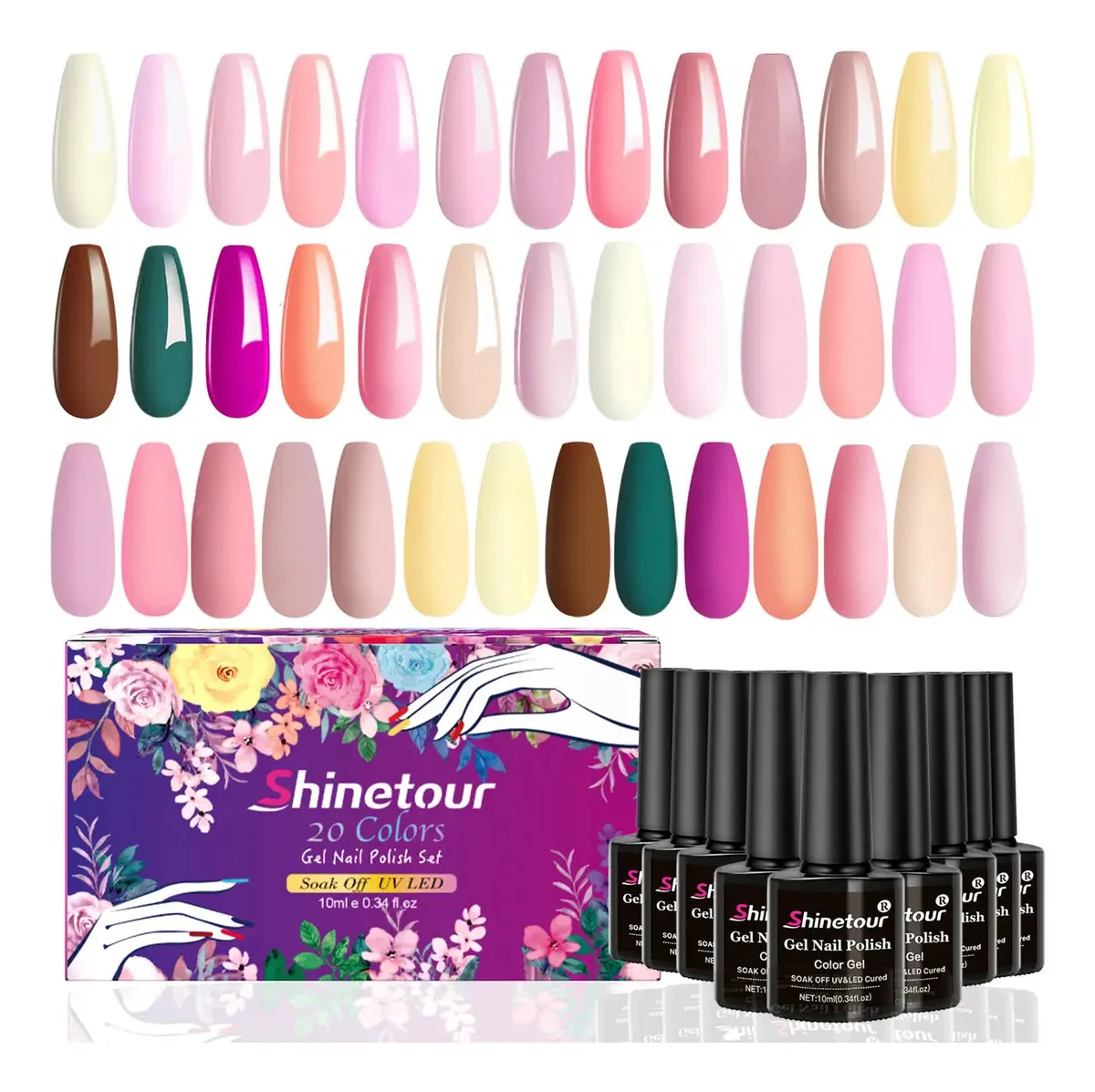 20 Cores de Esmaltes para Unhas UV Gel Esmalte Semipermanente, Kit de unhas para todas as estações, presente para mulheres e meninas, salão de unhas em casa