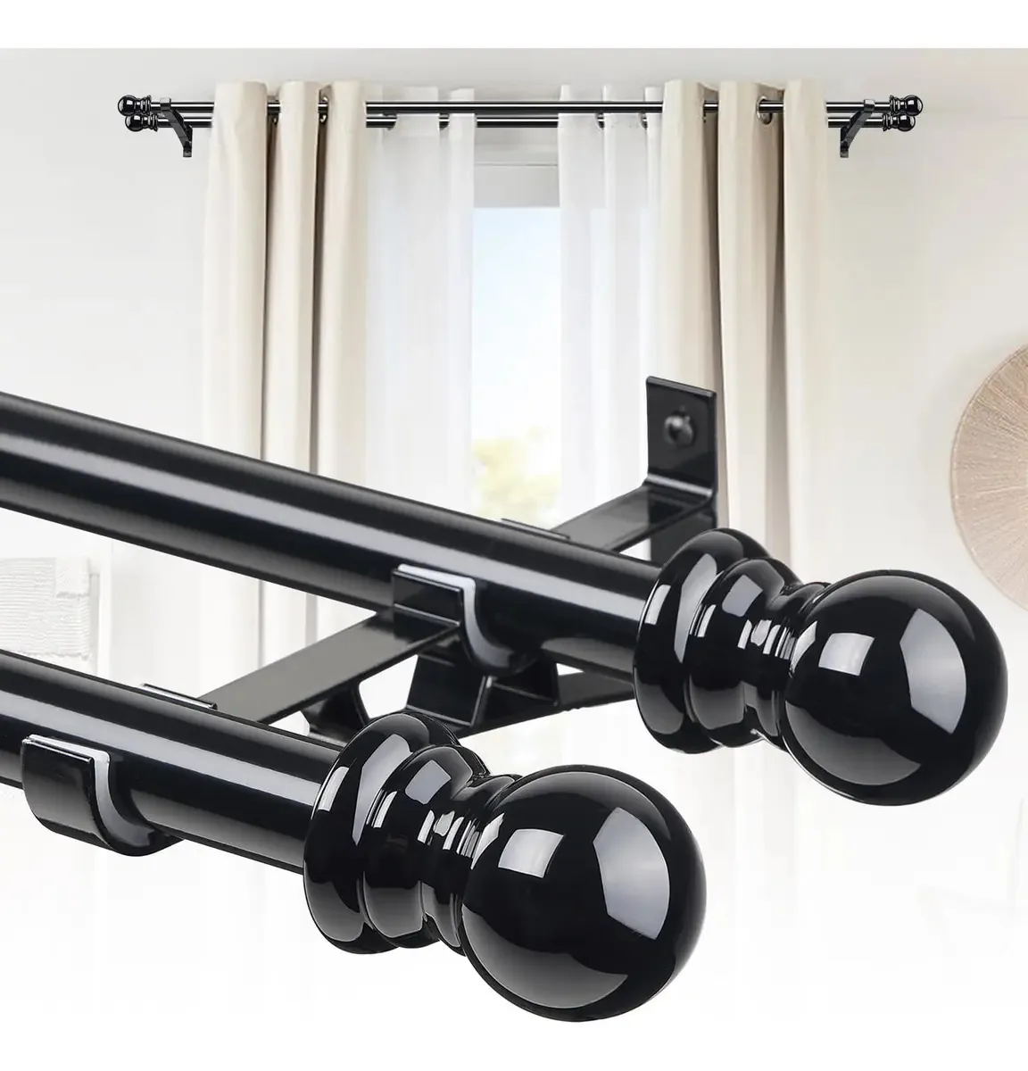 Varões de Cortina Duplos Decorativos Cor Preto Para Janela