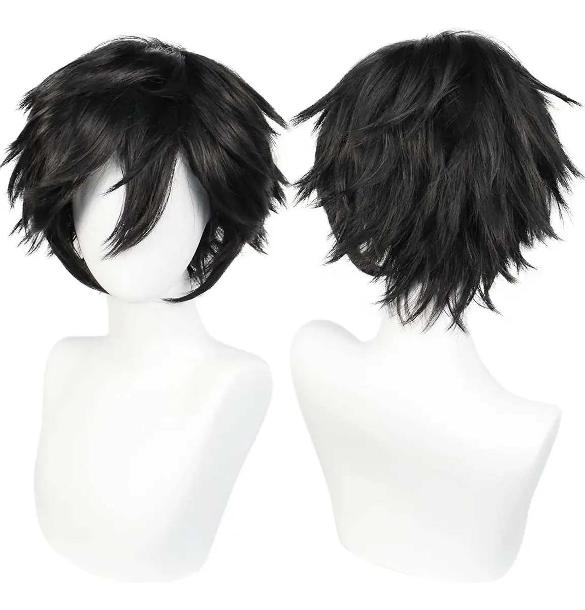 Perucas curtas de anime Cosplay, 30 cm, pretas