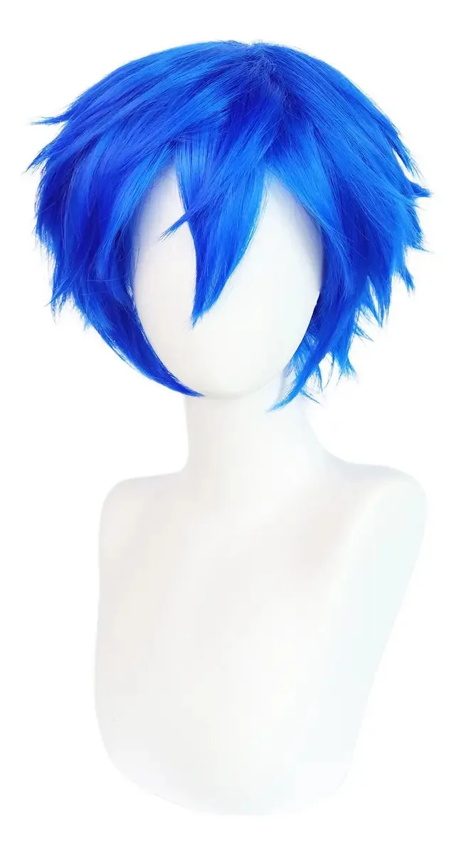 Perucas curtas de cosplay de anime para mulheres e homens, cor azul