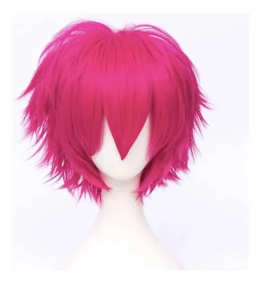 Perucas curtas de anime Cosplay, 30 cm, cor rosa vermelha