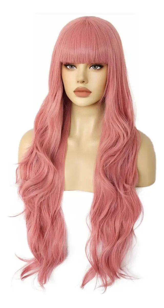 Peruca loira longa e natural branca, rosa e ondulada