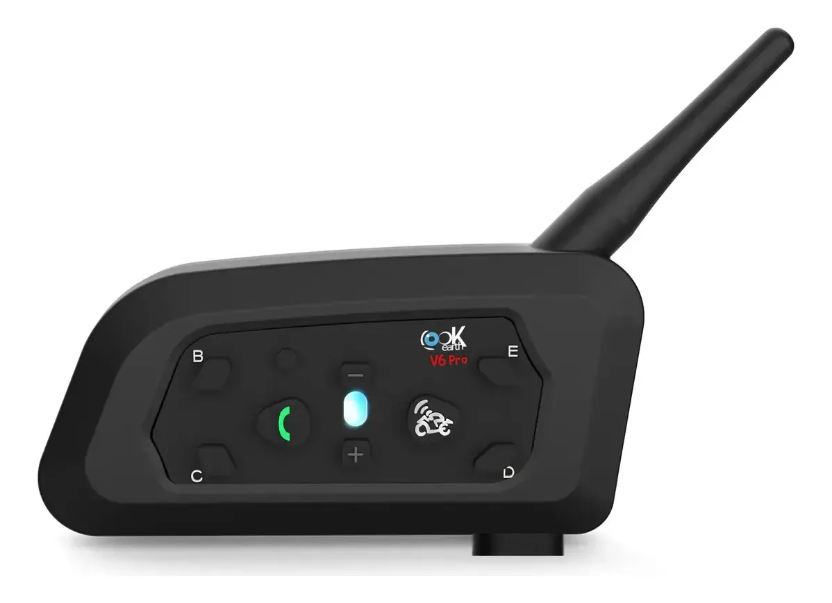 Intercomunicador LOOKEARTH V6 Pro para Capacete Bluetooth 5.1, 6 Pilotos e 1.2 Km