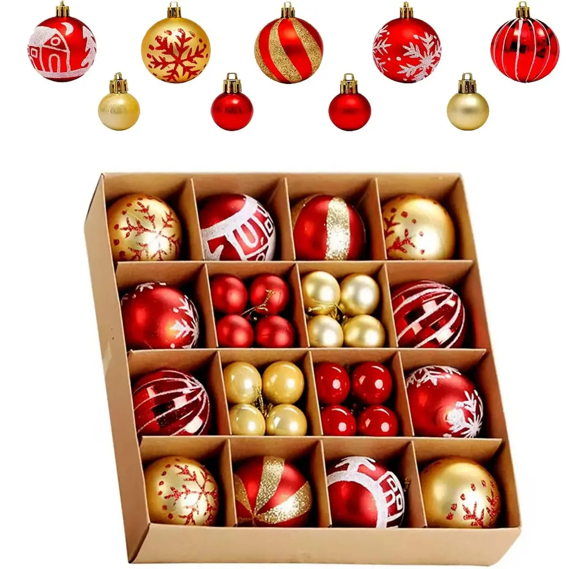 44 peças de esferas de Natal decoradas, decoração de Natal, esferas de Natal, cor da árvore de Natal, dourado e vermelho