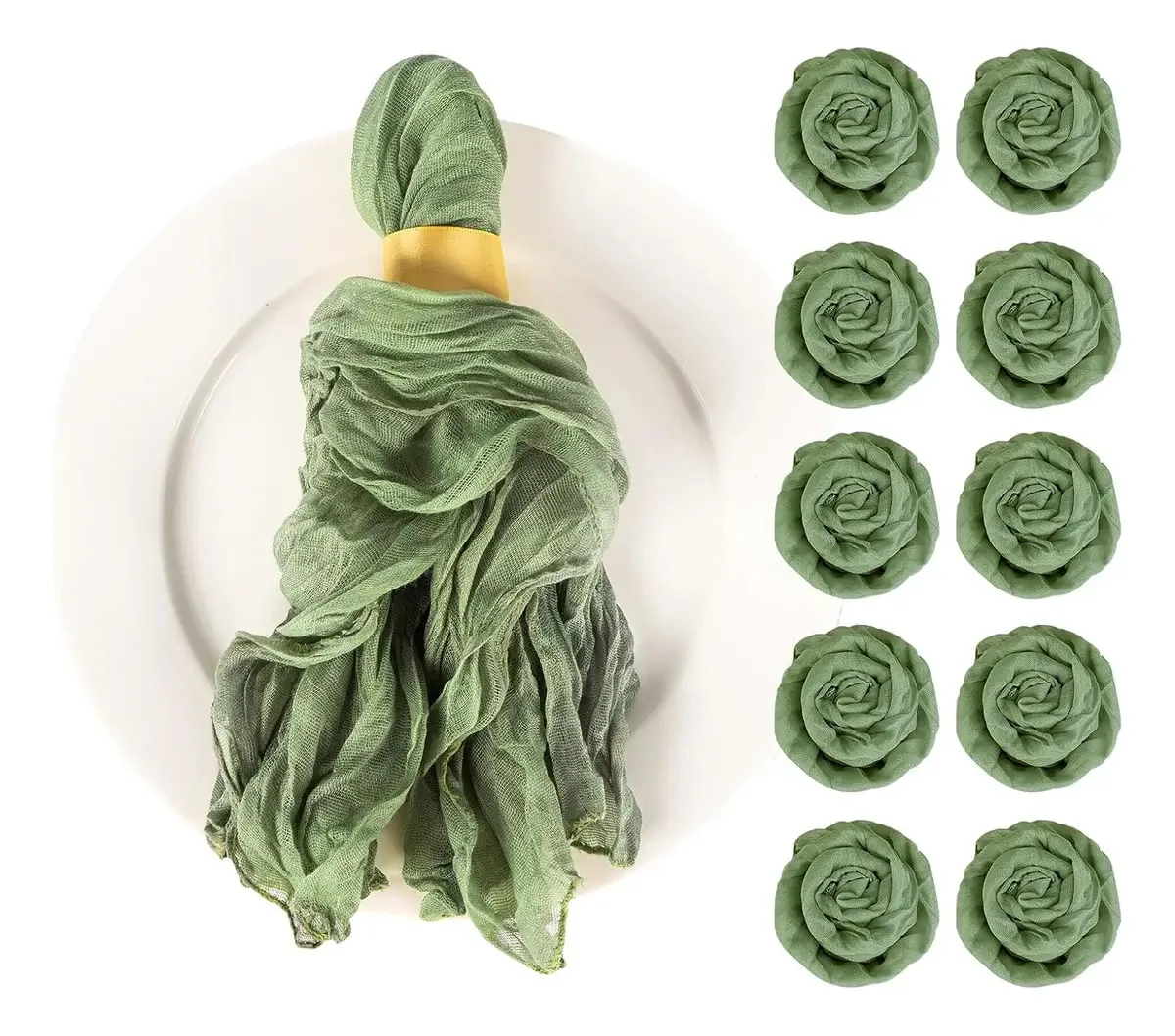 Guardanapos de pano, 10 pacotes de 20 guardanapos de pano de queijo x20, guardanapos de chiffon quadrados enrugados boho para festas, casamentos, eventos e chá de bebê para uso diário (verdes)