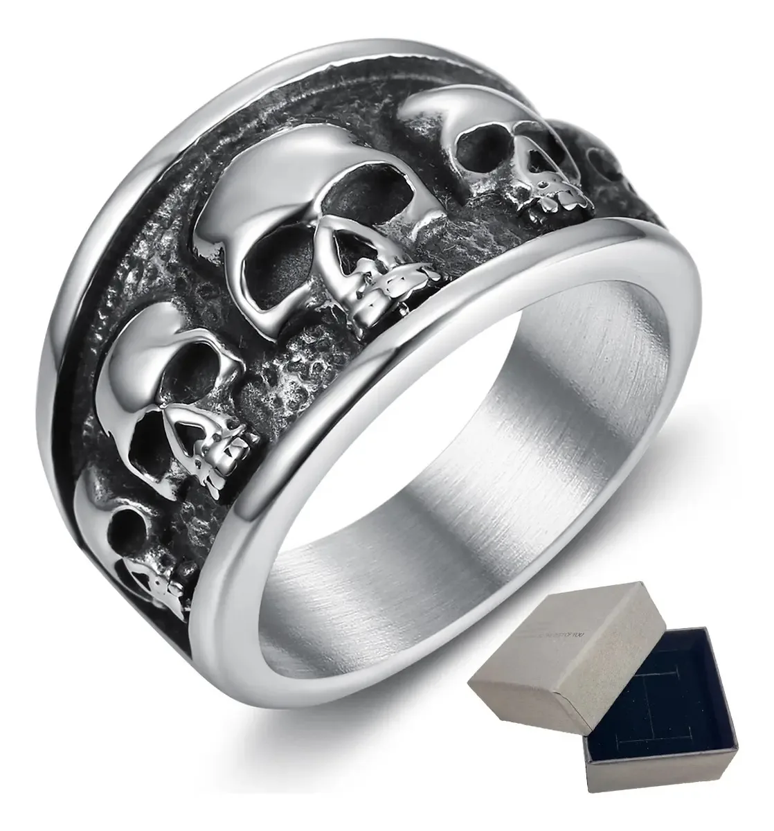 Anéis masculinos clássicos de titânio e aço inoxidável Retro Skull Steel 15