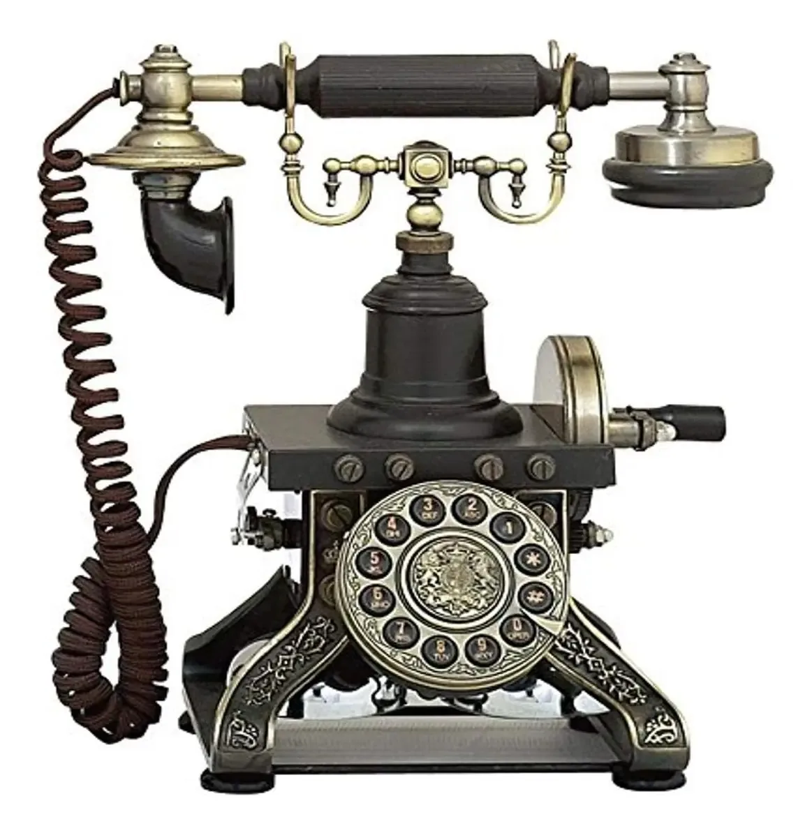 Telefone fixo de latão Deco 79, estilo vintage, funcional