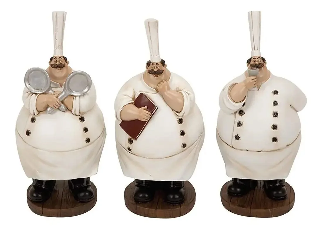 Escultura Deco 79 Polystone Chef, conjunto de 3 esculturas 10H, 5W, branca