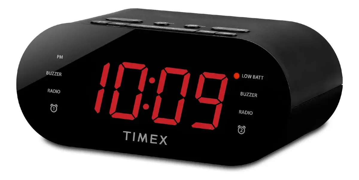 Timex - Despertador para Quarto com Rádio FM e 10 Predefinições de Estação, Rádio Relógio com Alarmes Duplos, Visor Grande, Temporizador de Sono e Soneca, Cor Preta
