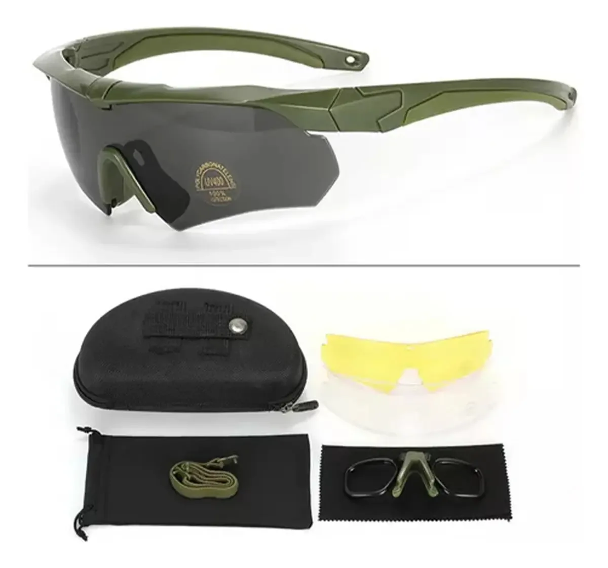 3 lentes e acessórios táticos de mica militar, cor de moldura verde escuro