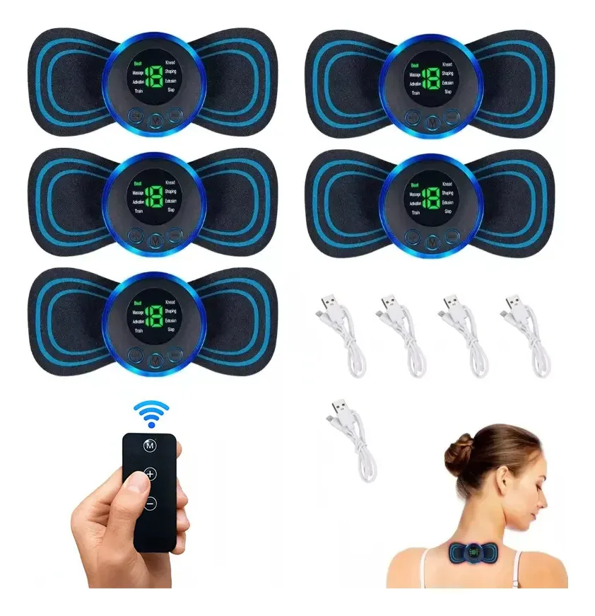 5 mini massageadores corporais elétricos portáteis com 5 adesivos