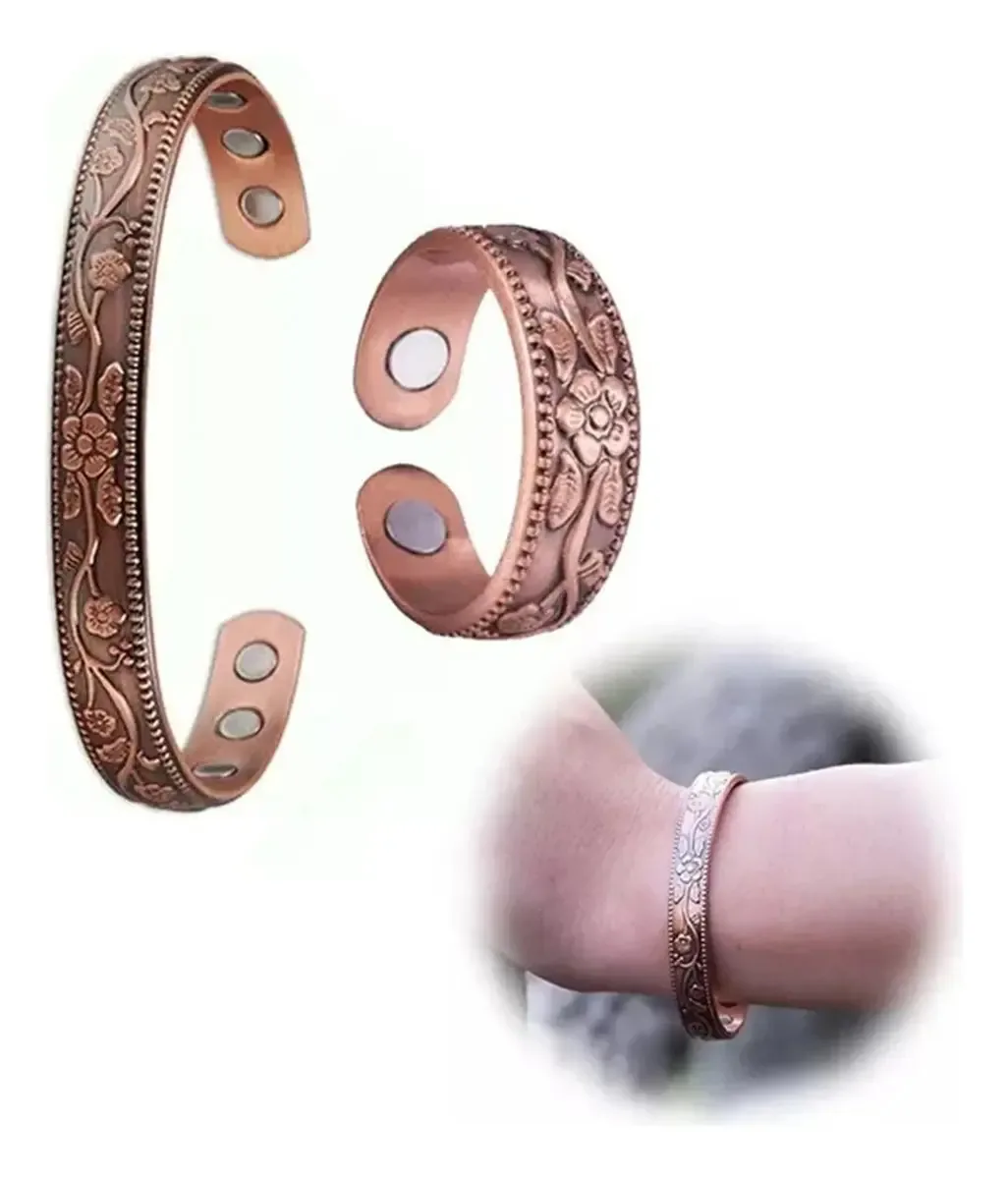Pulseiras e anéis magnéticos de cobre para aliviar a cor do bronze